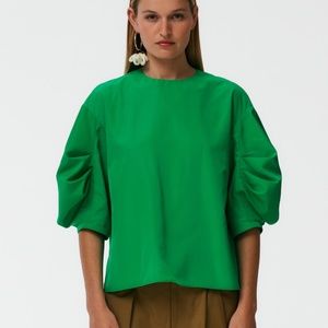 Tibi jadeite green italian sporty nylon pleat sleeve top size 4